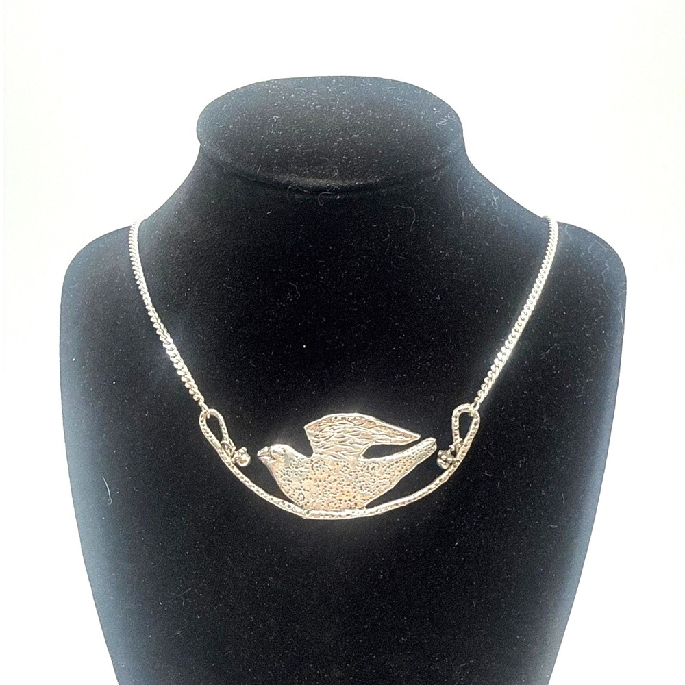 Vintage Mexican Sterling Silver 925 Brutalist Dove Bird Pendant Necklace MEX PB - Picture 1 of 5